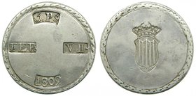 FERNANDO VII. 5 pesetas. 1809. Tarragona. (cal.653). 26,61 gr Ag.
Grado: mbc