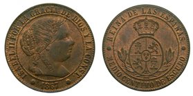 ISABEL II (1833-1868). 1/2 céntimo de escudo. 1867 OM. Barcelona. (cal.670).
Grado: sc-