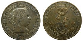ISABEL II (1833-1868). 2 1/2 céntimo de escudo. 1867 OM. Barcelona. (cal.640).
Grado: ebc