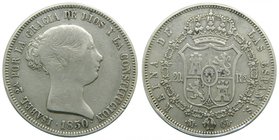 ISABEL II (1833-1868). 20 reales. 1850 CL. Madrid. (Cal.170). 25,81 gr Ag.
Grado: bc