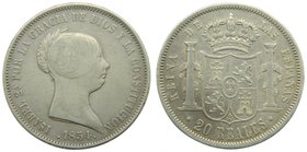 ISABEL II (1833-1868). 20 Reales. 1854. Madrid. (Cal.174). 25,77 gr Ag.
Grado: mbc