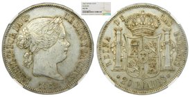 ISABEL II (1833-1868). 20 reales. 1862. Madrid. (Cal.184). NGC MS58. (km#609.2).
Grado: AU58