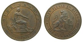 GOBIERNO PROVISIONAL. 10 céntimos. 1870. OM. Barcelona. (cal.24). Bonito color. 
Grado: ebc+