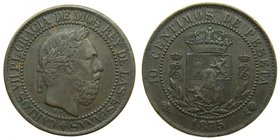 CARLOS VII (Pretendiente). 10 céntimos. 1875 Ceca de Bruselas. (cal.8). Cobre. Canto liso. 
Grado: mbc