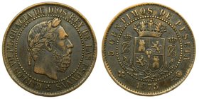CARLOS VII (Pretendiente). 5 céntimos. 1875 Ceca de Bruselas. (cal.10). Cobre. Canto liso. 
Grado: bc