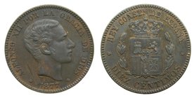 ALFONSO XII. 10 céntimos. 1877. OM. Barcelona. (cal.67). Bonito tono. 
Grado: sc-