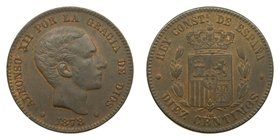 ALFONSO XII. 10 céntimos. 1878. OM. Barcelona. (cal.68). 
Grado: ebc+/sc-