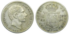 ALFONSO XII. 20 Centavos de Peso. 1881. Manila Filipinas. (cal.88). 5,16 gr Ag. 
Grado: mbc
