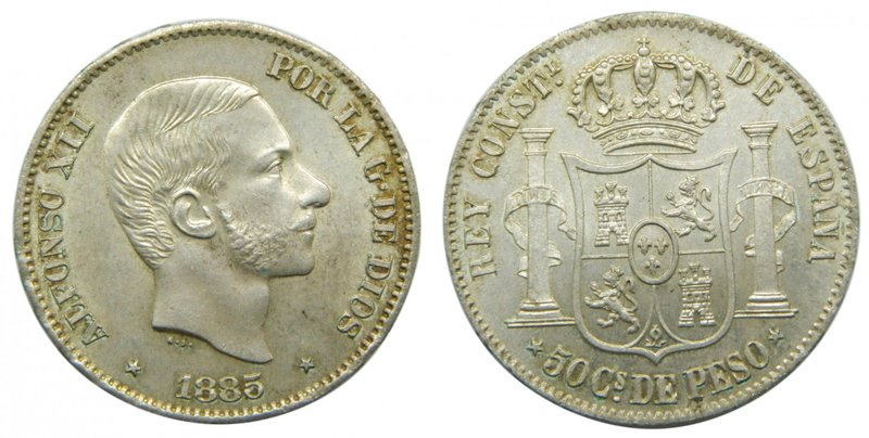 ALFONSO XII. 50 Centavos de Peso. 1885. Manila Filipinas. (cal.86). 12,92 gr Ag....