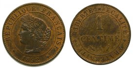 Francia. 1 céntime. 1892 A. Paris. Ceres. (km#826.1). Bronce. 
Grado: sc