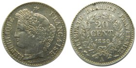 Francia. 20 centimes. 1850 A. Paris. (km#758.1). 1 gr Ag. Rayitas en anverso.
Grado: mbc