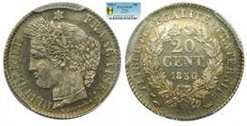 Francia. 20 centimes. 1850 A. Paris. Ceres. (km#758.1 ). (Gad.303). PCGS MS65. 
Grado: MS65