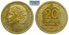 Francia. 20 céntimes. 1961 ESSAI. (maz-2853). Alumium-bronze. PCGS SP65.
Grado: SP65