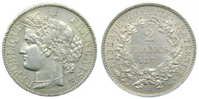 Francia 2 Francs 1871 A. (km817.1) golpecito. Ag. 10,03 gr . 
Grado: mbc