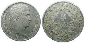 Francia. 5 Francs 1812 D . Lyon . (km#694.5) 24,76 Gr Ag. Napoleon. 
Grado: mbc-