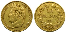 Francia 20 Francs 1834 A Paris Louis Philippe I. (km#750.1) 6,41 gr AU
Grado: bc+
