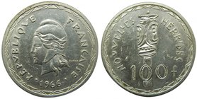Francia. Nouvelles Hébrides. 100 Francs. 1966. Ar gr. 24,99. (km#1). 
Grado: mbc