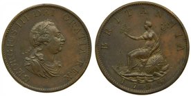 Gran bretaña . 1/2 penny 1799. Geroge III (km#647) rayitas en anverso. cooper
Grado: ebc-