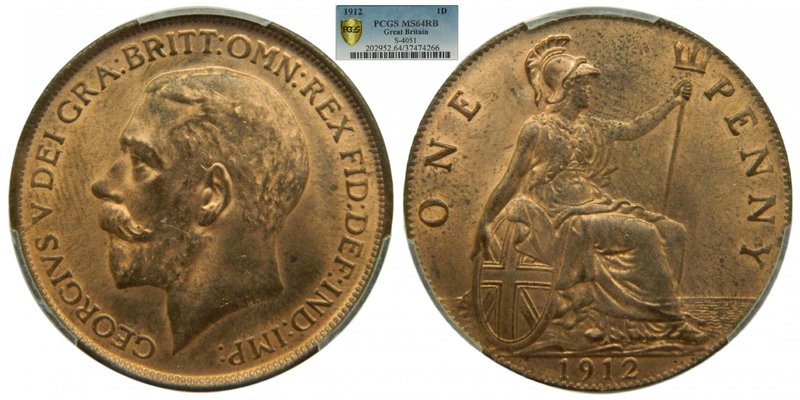 Gran bretaña . penny 1912. Georgivs V (km#810) S-4051 Bronce. PCGS MS64 
Grado:...