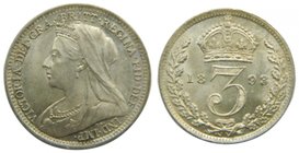Gran bretaña . 3 Pence. 1893 . (km#777) 1,44 gr Ag. Victoria
Grado: sc