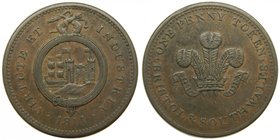 Gran Betraña. Great-Britain. Somersetshire. Bristol and South Wales. Ae Penny Token, Virtute et Industria, 1811 (Ae - 18,79 gr - 34.5 mm)
Grado: mbc