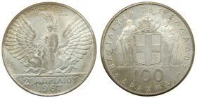 Grecia. 100 Drachmai, 1967 (1970) (km#94) 24,78 gr Ag. Constantine II 
Grado: sc-