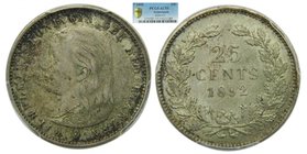 Holanda 25 cents 1892 (km#115) Wihelmina I. Netherlands. PCGS AU55
Grado: AU55