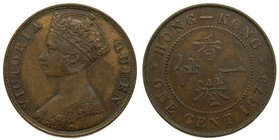 Hong Kong . cent. 1875. British colony (km#4.1) Bronce. Reina Victoria
Grado: ebc-