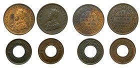 India. Lote 4 monedas. 2 monedas 1/4 de anna 1917 1934 (km#512) y 2 monedas de pice 1944 y 1945 (km#533). 
Grado: mbc/ebc