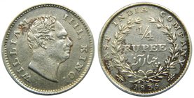 India British . Silver ¼ Rupee, 1835 . 20 berries , William IV (km#448)
Grado: bc
