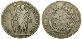 Italia. Gaule subalpine, 5 francs, An 10 (1801) Piedmont republic. 24,81 gr AG. 
Grado: mbc