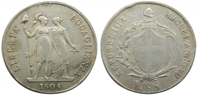 Italia. Genoa Liguiran Republic. 8 lire 1804. VII . (km#266.2) 33,06 gr Ag. gope...
