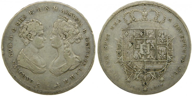 Italia. Francescone (10 paoli) Toscana 1806 Charles louis. (C#50.2) Domine. 27,2...