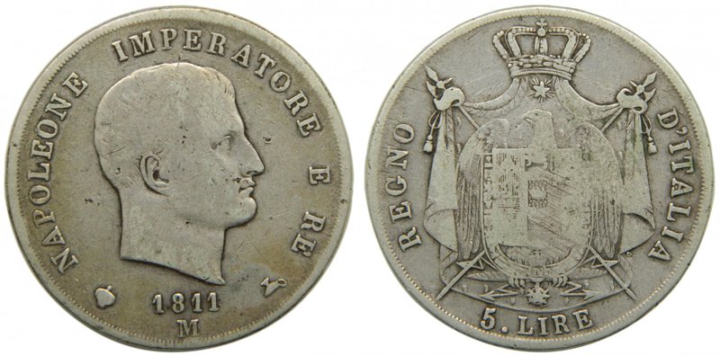 Italia 5 lire 1811 M . Kingdom of Napoleon. (km10.4) Napoleon I. 24,48 gr Ag. 
...