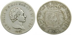 Italia. 5 lire 1826 Cerdeña . Carlos Felix. Turín. 5 Lira. (Km#116.1 ) 24,82 gr Ag. 
Grado: bc