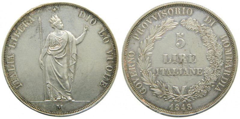 Italia. 5 Lire. Lombardia 1848 M. Milan. GOBIERNO PROVISIONAL REVOLUCIONARIO. (k...