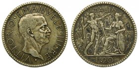 Italia . 20 lire 1927 R Yr VI . Vittorio Emanuele III. (km#69) 15 gr Ag.
Grado: ebc-