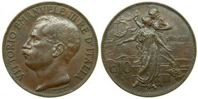 Italia. 10 centesimi. 1911 R Roma . Vittorio Emanuel III. (Km#51). (Pagani-863). (Mont-324). Ae. 9,98 gr .
Grado: sc-