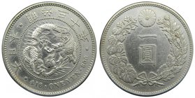 Japón .1 Yen. Año 30 (1897). . Mutsuhito. (Km#A25.3). 26,89 g. Ag
Grado: mbc+