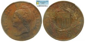 Liberia 2 cents pattern, 1890-E, (KM-Pn52) , Liberty head, 5-point star in her cap. AE. PCGS SP58
Grado: SP58