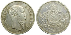 Mexico . 1 Peso. 1866. Maximiliano (Km#388.1) mexico City. 27 gr Ag. Golpecito en canto
Grado: bc+