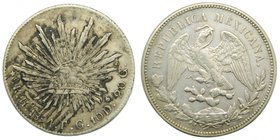 Mexico. 8 reales. Hermosillo . 1894 FG. (km#377.9) 27,16 gr Ag. 
Grado: mbc-