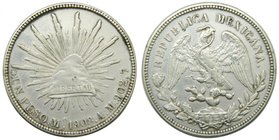 Mexico. 1 Peso Mexico City. 1908. A.M (km#409.2) 27,04 gr Ag. 
Grado: mbc