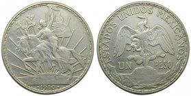 Mexico. 1 Peso 1910 (km#453) 27,09 gr Ag. Caballito 
Grado: mbc