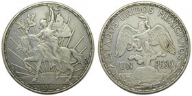 Mexico. 1 Peso 1911 (km#453) 26,93 gr Ag. Limpiado. 
Grado: bc