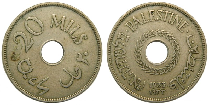 Palestina 20 mils 1933 (km#5) Copper-nickel . palestine.
Grado: mbc