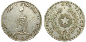 Paraguay 1 Peso 1889 . (km#5) REPUBLICA DEL PARAGUAY. 24,92 Gr Ag. 
Grado: mbc+