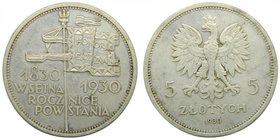 Polonia 5 Zlotych. 1930. (Y#19.1) Cenntenial Of 1830. 18,06 Gr. Ag. 
Grado: mbc