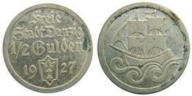 Polonia . DANZIG 1/2 Gulden 1927 (km#144) 2,47 gr Ag. 
Grado: mbc