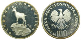 Polonia 1979 100 Zlotych. PROBA PATTERN - (Km#PR357) Mintage: 4100. Poland. OCHORONA SROWISKA. Presentanción original. Silver
Grado: proof